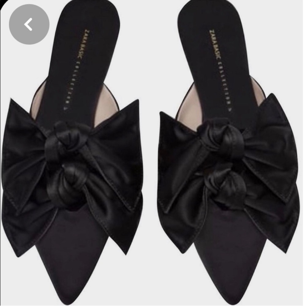 !SOLD! Zara Satin Black Double Bow Mules - Picture 1 of 7